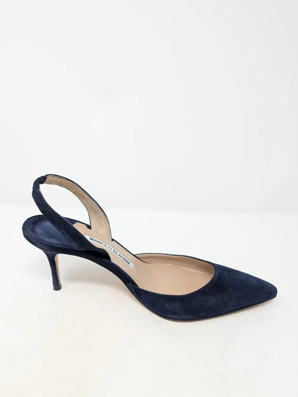 Manolo Blahnik Carolyne Blue Suede Slingback Pumps Heels Size 36.5
